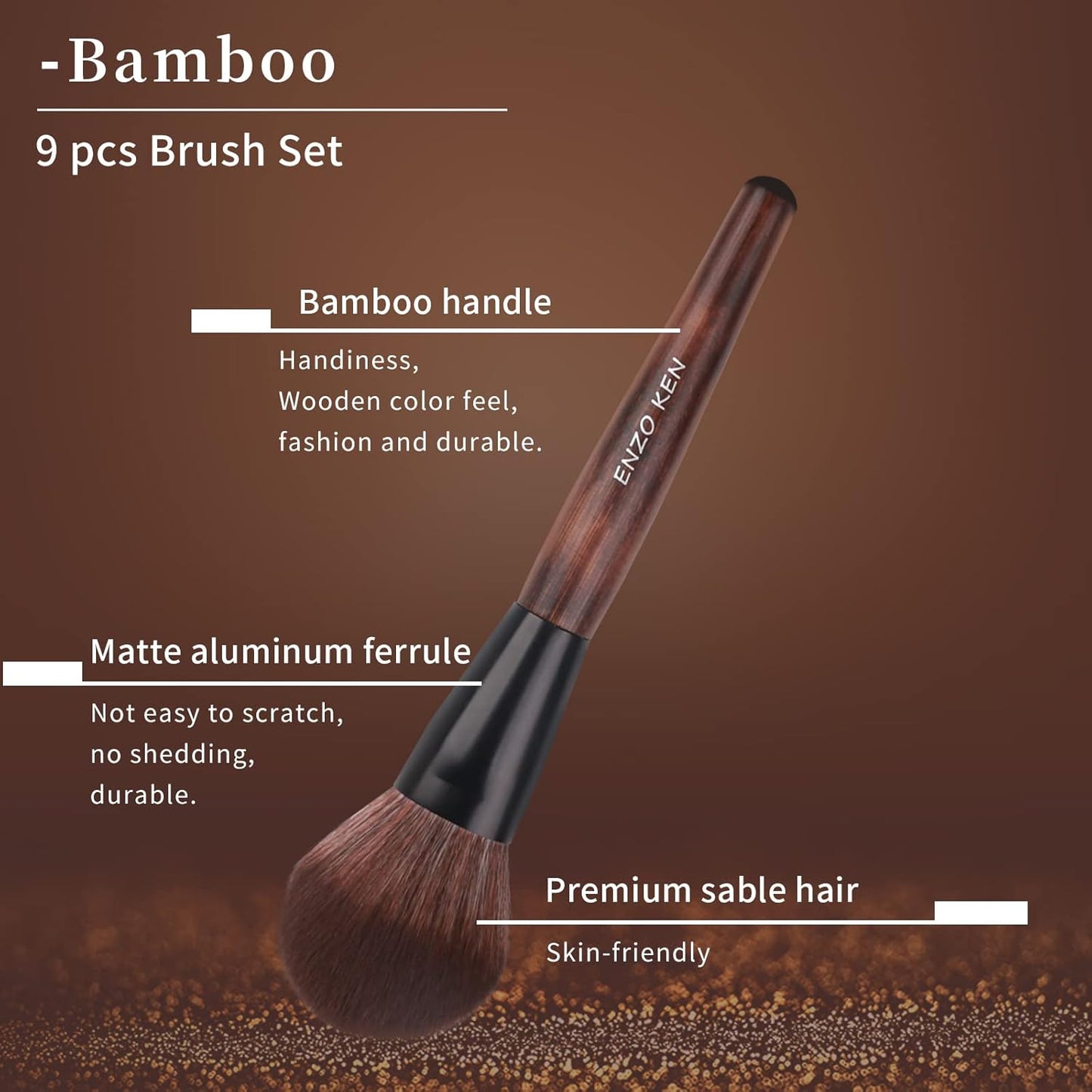 Bamboo Makeup Brushes Set Professional, Sable Makeup Brush Set with Case by Luxury ENZO KEN, Cosmetic Brushes Makeup Set, Make up Brushes Set Professional, Natural Hair Makeup Brush Set Professional.