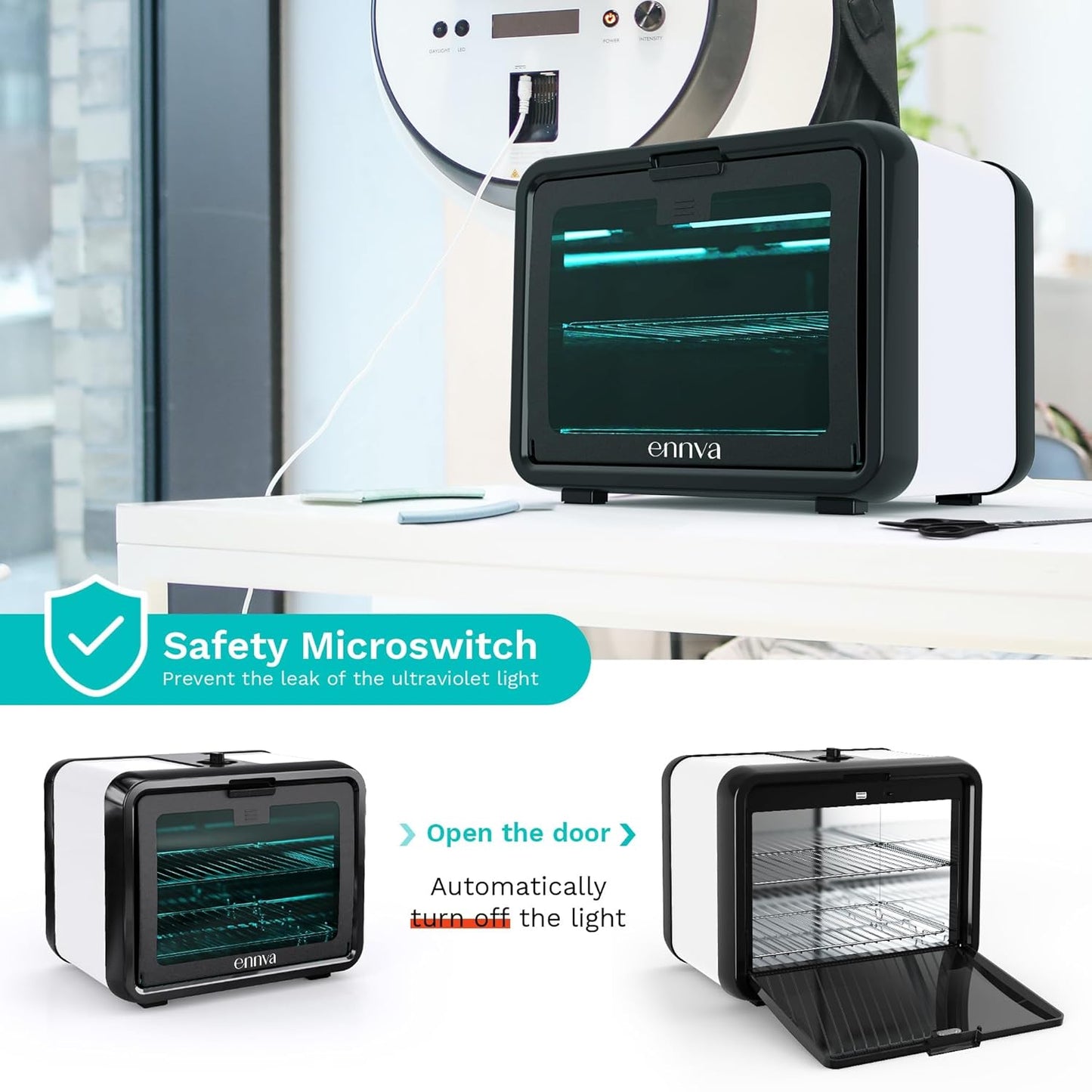 ENNVA UV Sanitizer Box Large - UV Light Sanitizer Box - Nail Tool Cleaning Machine - Ultraviolet Disinfection Cabinet for Phone, Toys, Nail Salon Tool - White