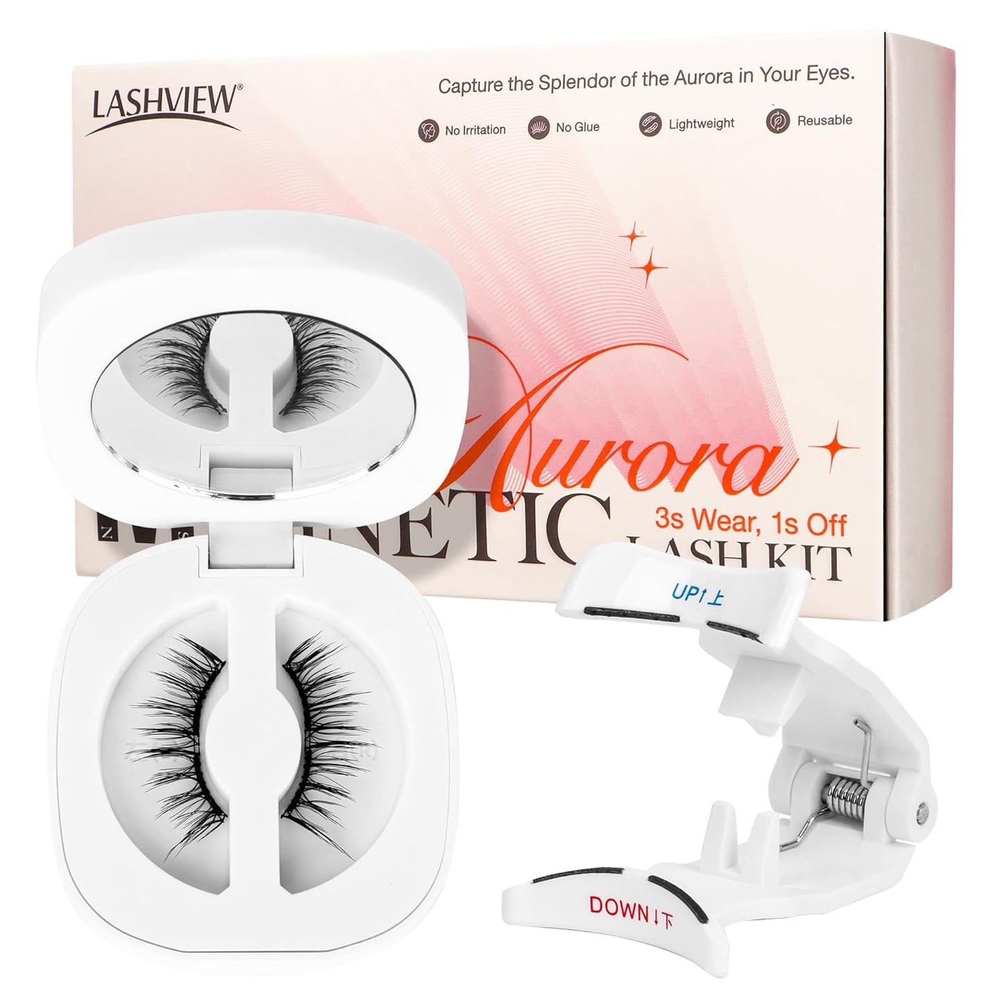 LASHVIEW Magnetic Eyelashes with Applicator,Reusable Soft Magnetic Eyelashes Natural Look, No Glue Needed RCM02-N