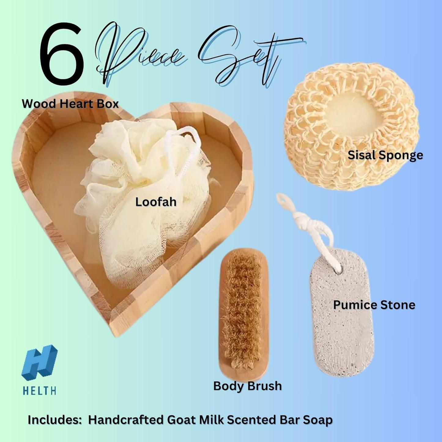 Spa Kit Birthday Box with Loofah Body Brush Lemon Lime Goat Milk Soap, Green