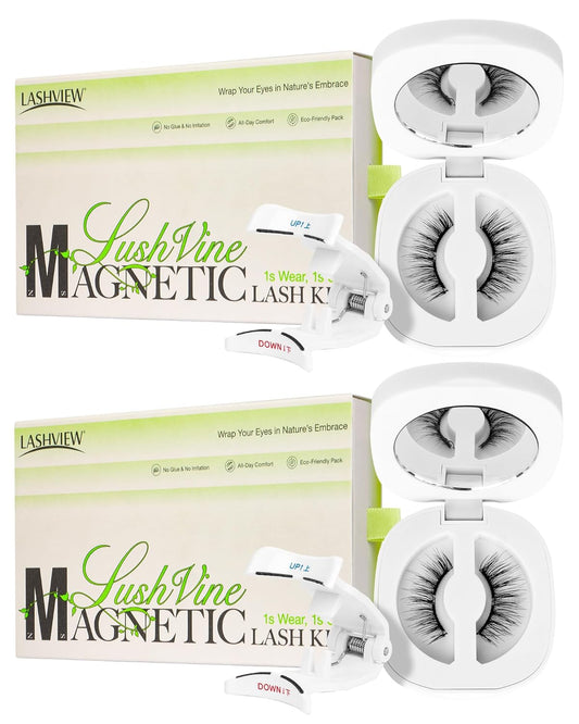 LASHVIEW Magnetic Eyelashes Natural Look, Reusable Soft Magnetic Lashes Kit with Applicator, No Glue Needed, Windproof & Waterproof for All-Day Comfort 2 Packs (L01)