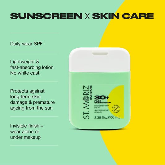 St Moriz Suncare SPF - Sunscreen - Broad Spectrum Protection Water Resistant Sunscreen Moisturizing Lotion + Vitamin E - Oxybenzone & Octinoxate Free - Vegan - Face, 30, Sun Protection Factor (SPF)