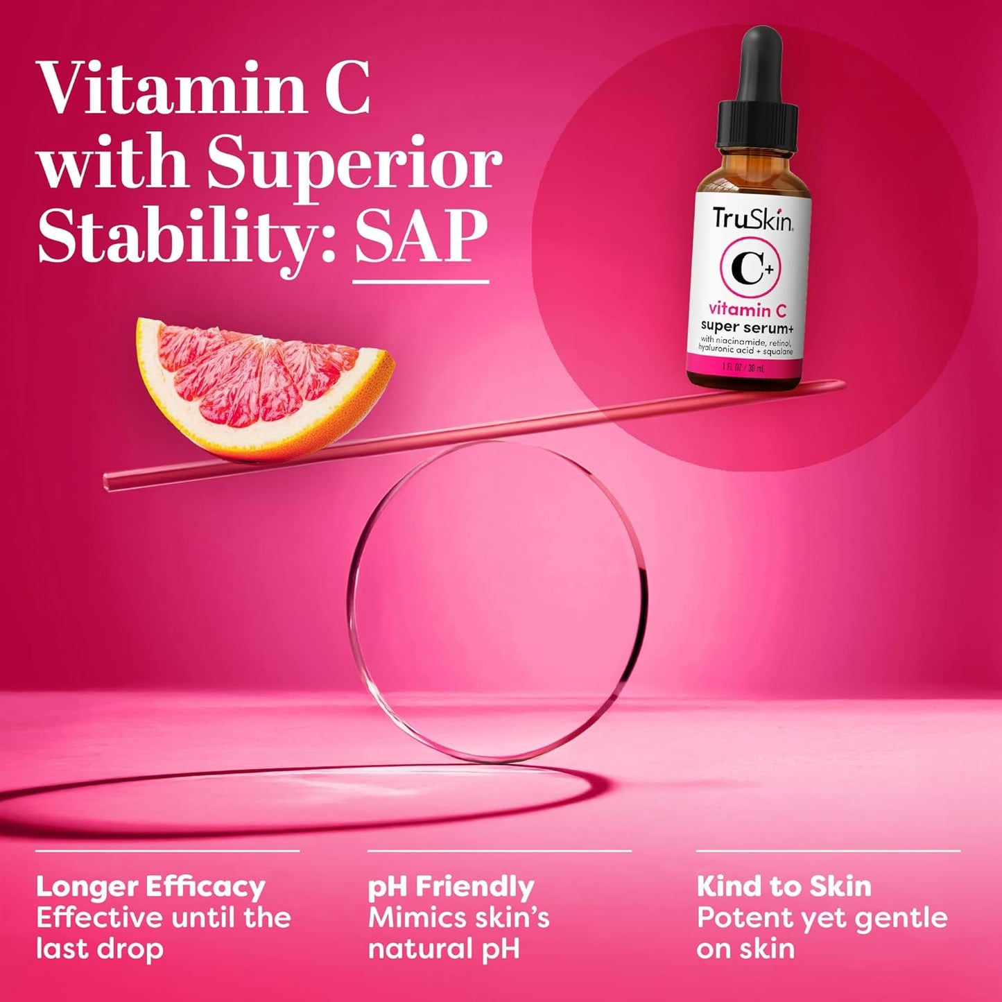 TruSkin Vitamin C Super Serum - Niacinamide, Retinol, Hyaluronic & Salicylic Acid - All-in-One Anti Aging Serum for Face – Improve Appearance of Dark Spots, Firmness for Brighter Looking Skin, 1 Fl Oz