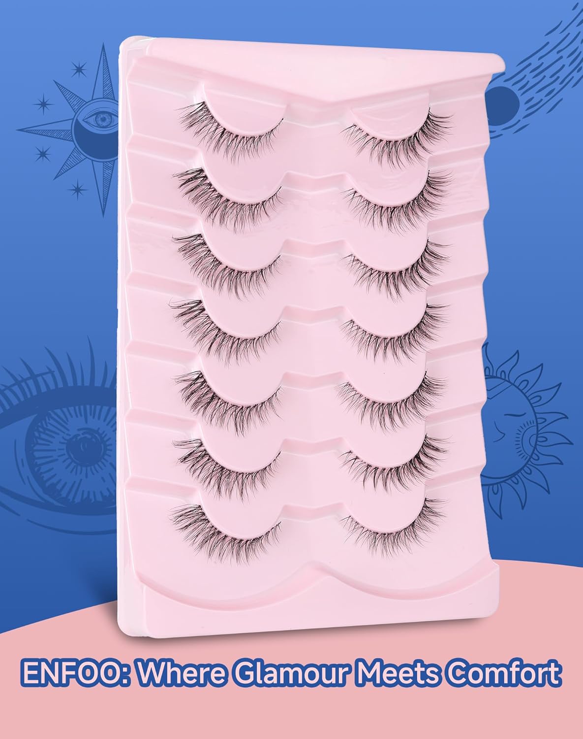 Short Cat Eye Lashes Clear Band False Eyelashes Wispy Natural Look Flared Strip Eyelash Soft Fluffy Lashe Pack 7 Pairs SF-10