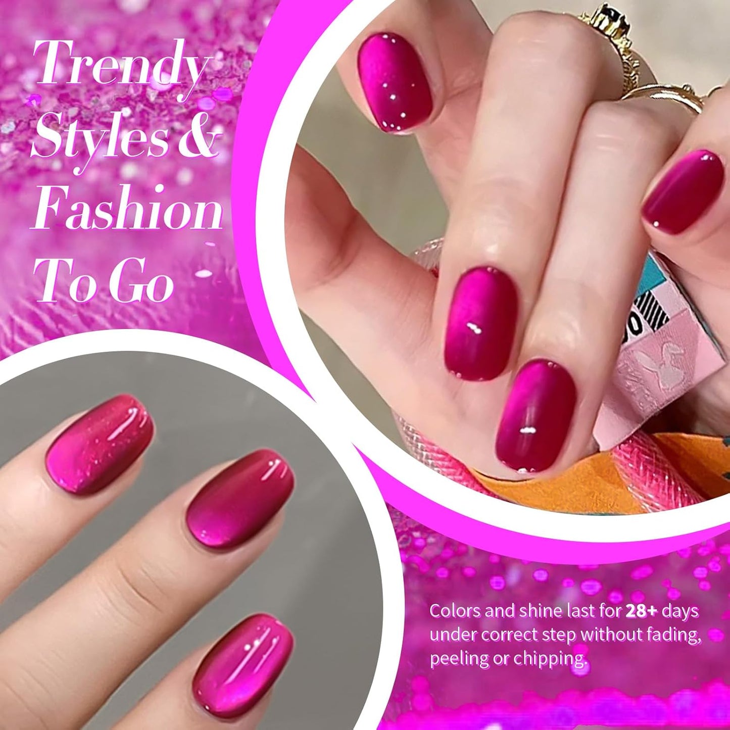 Born Pretty Cat Magnetic Eye Gel Nail Polish, Dragon Fruit Hot pink Glass Cat Magnetic Gel, Glass Shiny Effect Soak Off Nail Art Salon Manicure Home Gift 15ml