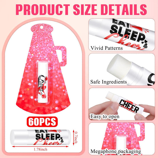 60 Pcs Cheerleading Lip Balm Bulk Cheer Teams Lip Balm Gifts Set Honey Moisturizing Lip Care Flavor Hydration Dry Chapped Lips for Men Women Children(Red)