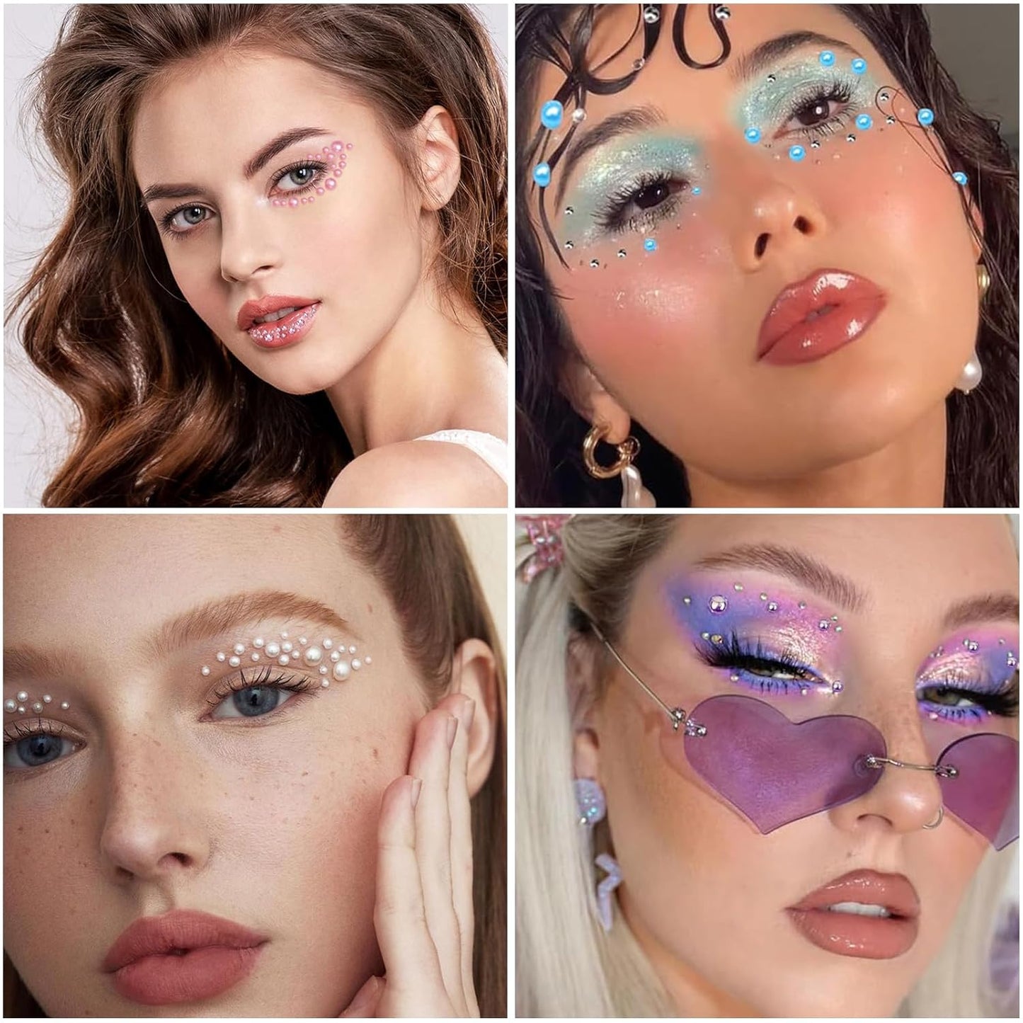 Nail Art Pearls with Glue Gel Flatback Pink Purple 4 Colors Nail Charms Pearls Mixed Size 0.03-0.18in Nails Gems Pearl Accessories for Women Nails Design Decoration