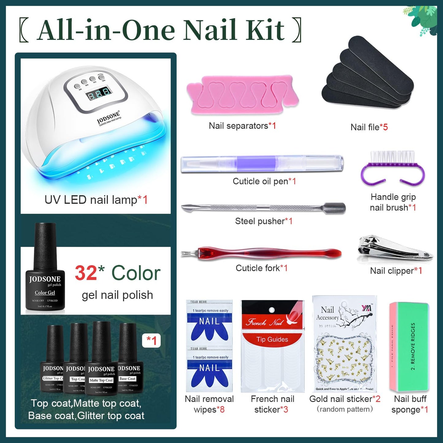JODSONE 32 Colors Nail Polish Set With U V Light Manicure Nail Tools Nail Art Manicure Salon DIY at Home