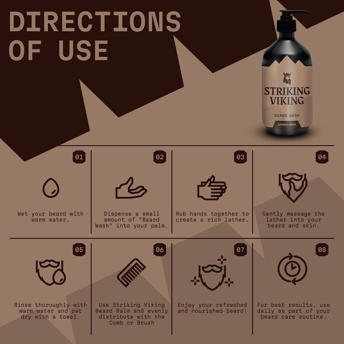 Striking Viking Sandalwood Beard Wash/Shampoo for Men - 17 Oz, Paraben & Sulfate Free, Jojobal Oil for all Beard Types - Promotes Healthy Growth & Moisturizes