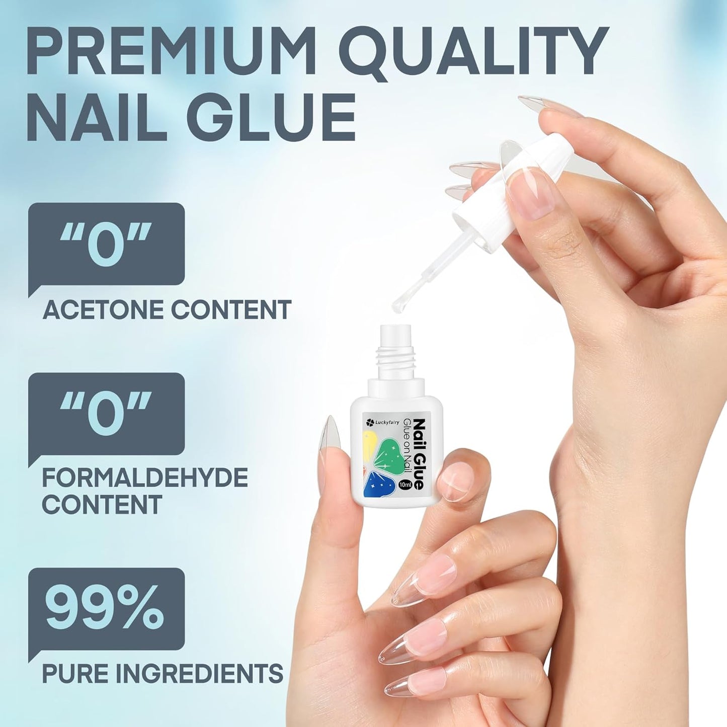 Super Strong Nail Glue 10ML for Press On Nails - No UV Light Needed, Brush On Bond for Acrylic Tips, Long Lasting Professional 0.33oz