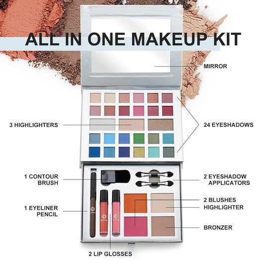 Color Nymph All-in-One Makeup Kit - Perfect for Women, Teens, and Beginners! Unlock Endless Possibilities with 24 Gorgeous Shades of Matte and Shimmer Eyeshadow, Highly Pigmented Lip Glosses, Eyeliner