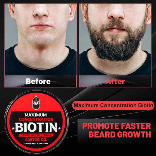 Beard Balm, Maximum Concentration Biotin, with Castor Oil and Argan & Jojoba Oils, Promotes Beard Growth, Styles, Strengthens & Softens Beards & Mustaches, 2 Ounce,Unscented