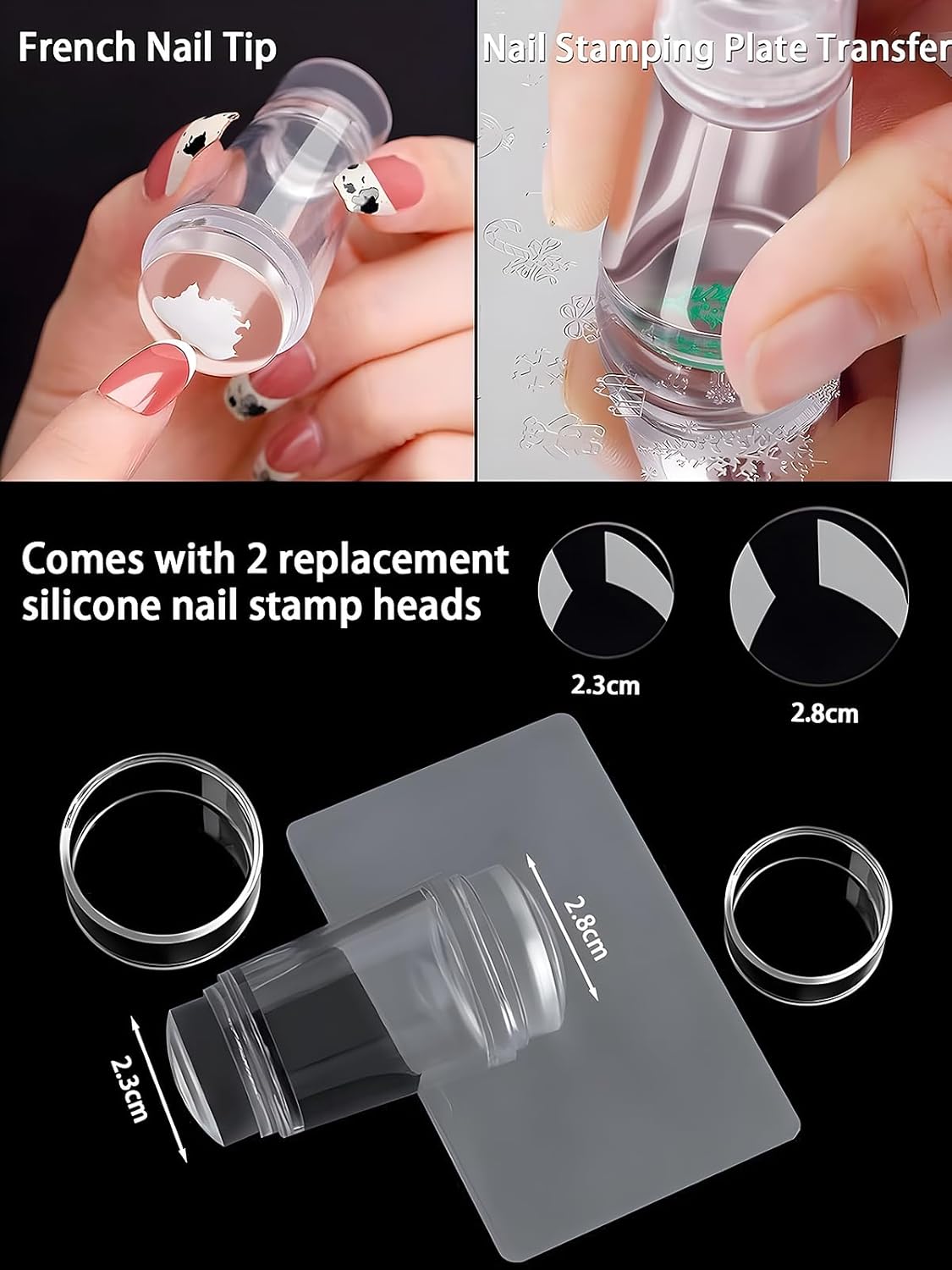 French Tip Nail Stamp Kit – Complete French Nail Art Set with Nail Guide Stickers, Nail Art Brush and Dual Head Silicone Stamper | Perfect for DIY Nail Designs