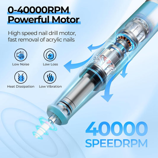 Electric Nail Drill Professional: 40000RPM Electric Nail File Kit E File Nail Drill Machine with LCD Display for Acrylic Gel Nail, Manicure Pedicure Polishing Nail Grinder for Salon Home Use