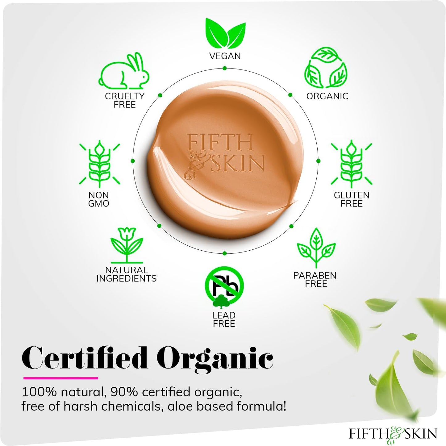 Fifth & Skin: Better’n Ur Skin Liquid Foundation (SANDY BEIGE) - Natural, Organic, Vegan, Cruelty-Free - Gluten-Free Beauty with Buildable Coverage and Palm-Free Luxury - 1 oz