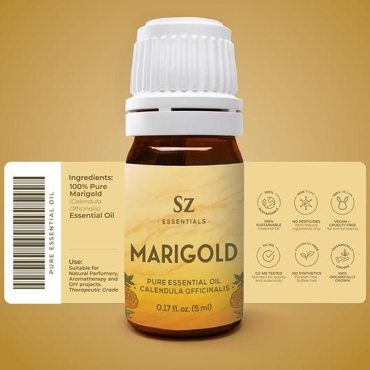 Marigold Essential Oil - aka. Calendula Officinalis - 100% Pure and Undiluted - Unlock The Precious Aroma of Real Marigold - Therapeutic Grade & Versatile Usage - 0.17oz
