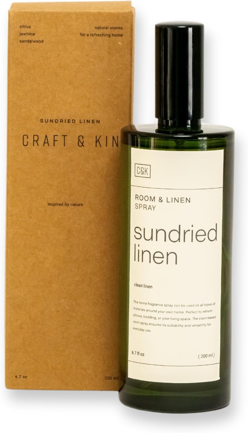 Craft & Kin Sundried Linen Room Spray for Bedding, 6.76 oz, Pillow Spray, Long-Lasting Room Freshener, Soothing Aroma Mist for Home & Washroom