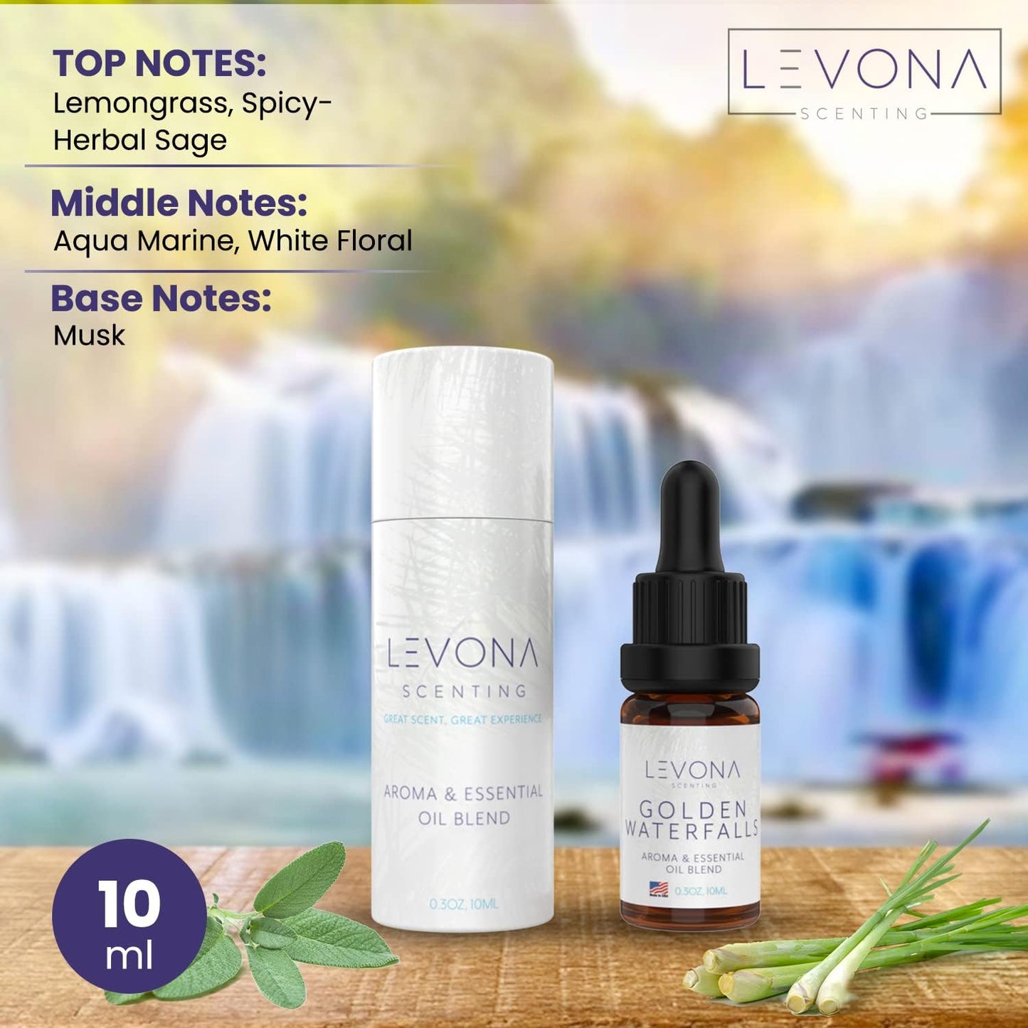 Levona Scent Pure Essential Oils for Diffusers for Home, Hotel & Office - Golden Waterfalls Essential Oils for Diffuser Oil and Humidifiers - Home Luxury Scents - Scented Fragrance Oil Blends