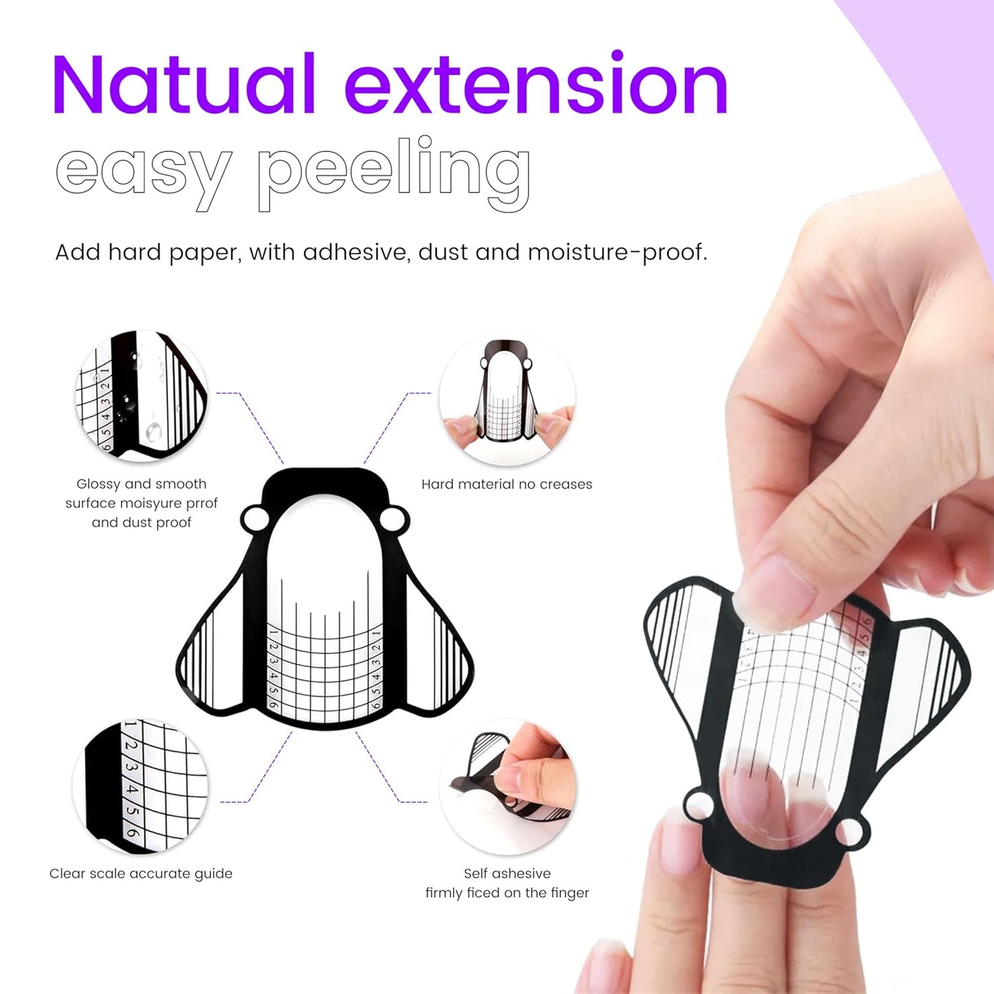 Nail Forms for Gel Builder Self Adhesive NailExtension Stickers for Poly nail Gel and Acrylic with Tip Sculpting NailForms Nail Art for Home & Salon (Black 100)