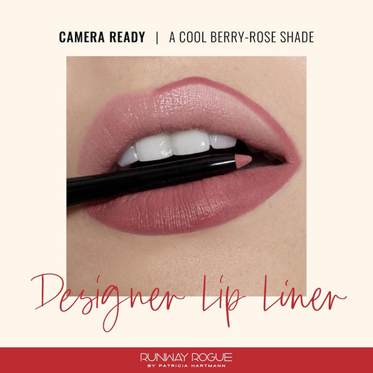 Runway Rogue Designer Liner Lip Pencil, Matte Cool Berry-Rose Lip Liner Pencil and Lip Liner Sharpener, ‘Camera Ready’