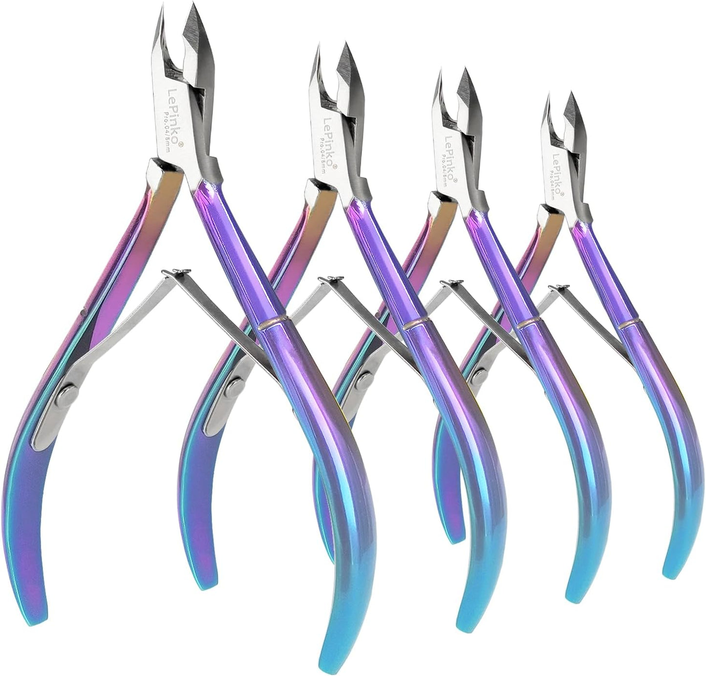 LePinko 4 Packs Upgraded Cuticle Trimmer kit, Sharp Dead Skin Clipper, Labor-Saving Cuticula Remover for Fingernail Toenail, Manicure Pedicure Tool for Women Men, 5mm Jaw, Rainbow Color
