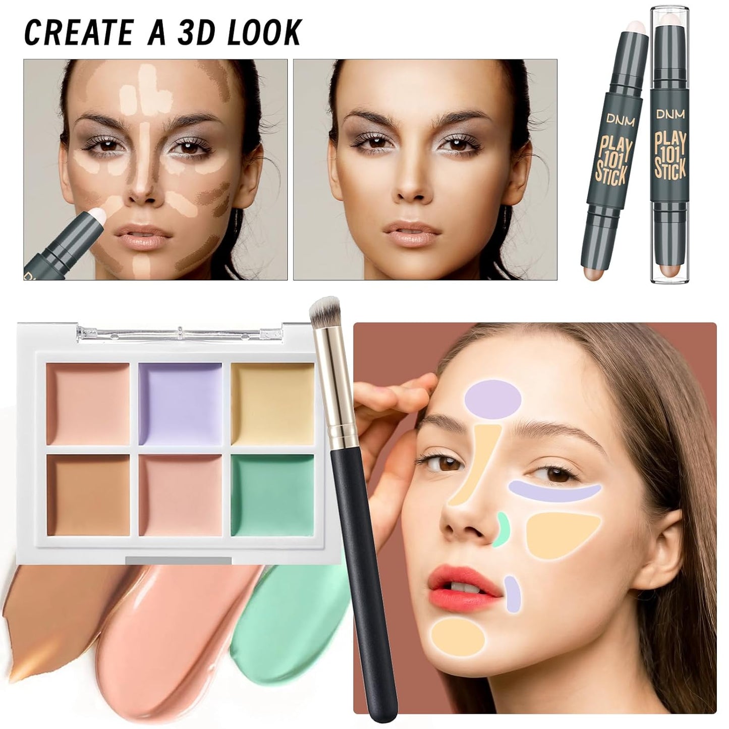 Makeup Set Present Multipurpose Makeup Kit for Women Girls Teens,- CC Cream Foundation Eyeshadow Primer Counter Stick Concealer Lip Gloss Eyeliner Pencil Mascara Makeup Brush & Sponges