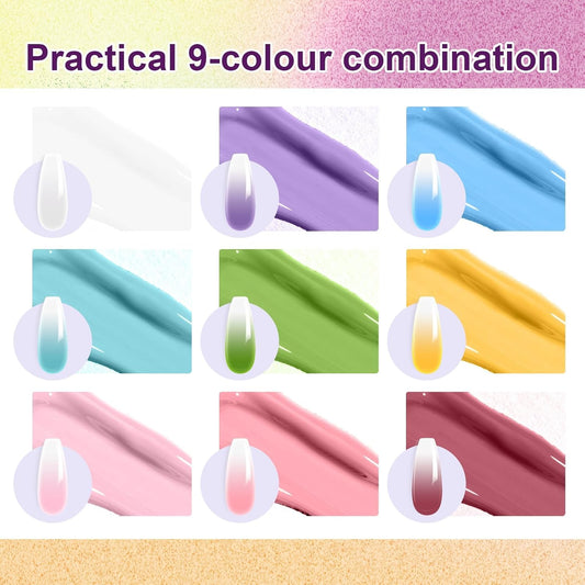 Gradient Painting Gel, 9 Bright Colors Ombre Gel Nail Polish Light Pink Blue Summer Kit Sponging for Pigment Pat Nails Aura Nails French Manicure Soak Off UV Bloom Summer