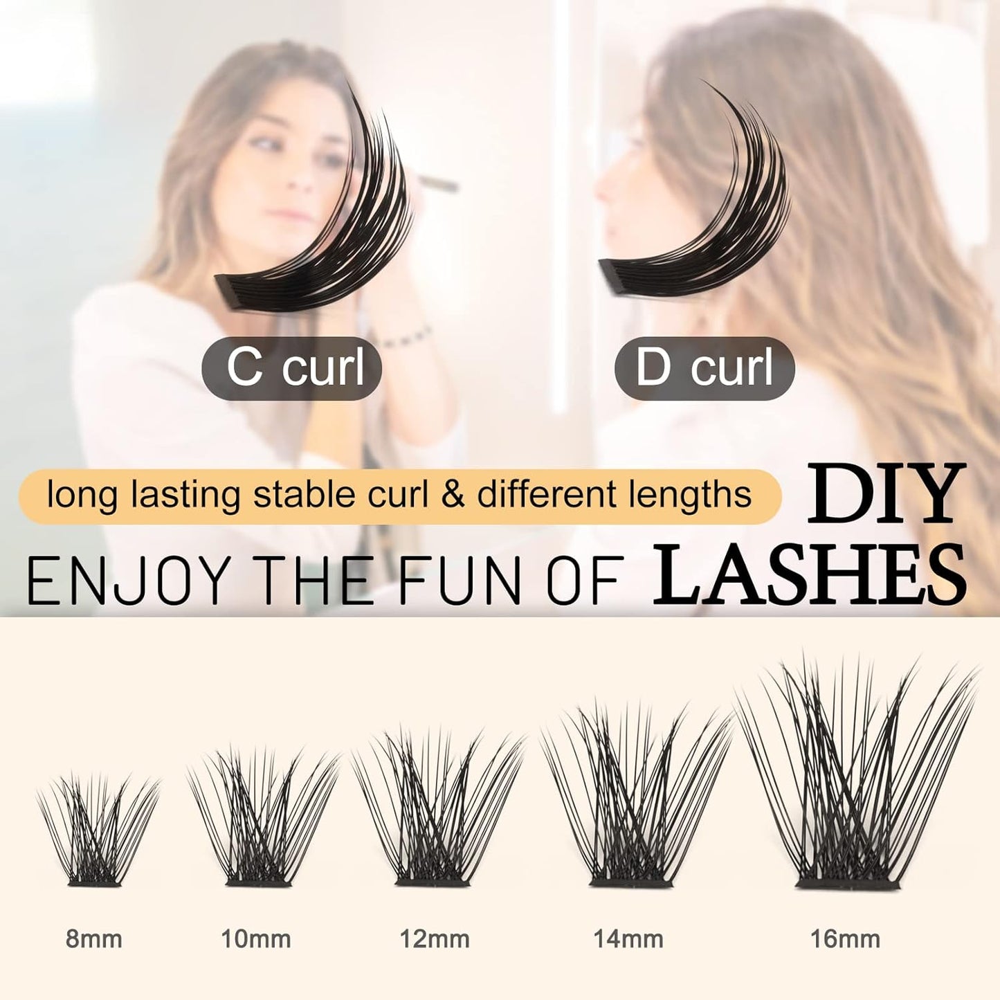 QUEWEL Cluster Lashes 72 Pcs Wide Stem Individual Lashes C/D Curl 8-16mm Length DIY Eyelash Extension False Eyelashes Natural&Mega Styles Soft for Personal Makeup Use at Home (Mega-C-10)
