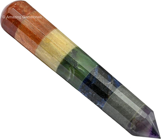 Amazing Gemstone Large Chakra Crystal Wand Massage Stick - Pelvic Wand Gua Sha for Adults - Crystals and Healing Stones Massage Wands for Adults Gifts (Pointed)