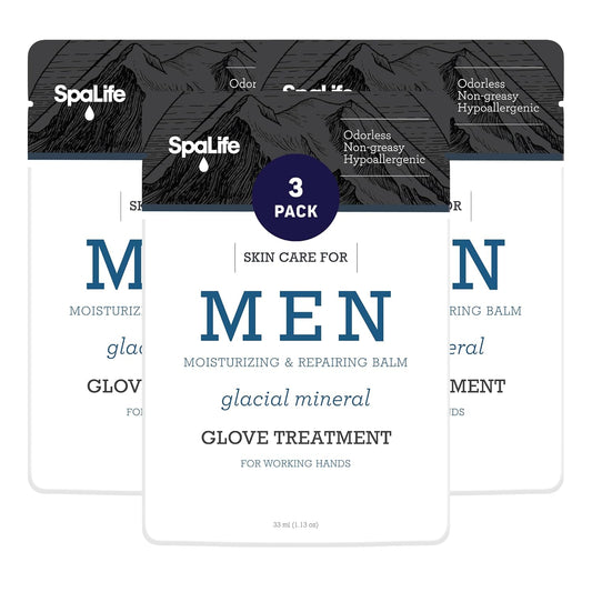 Spa Life Men's Glacial Mineral Moisturizing and Repairing Balm for The Working Hand (Hand Gloves 3 Pack)