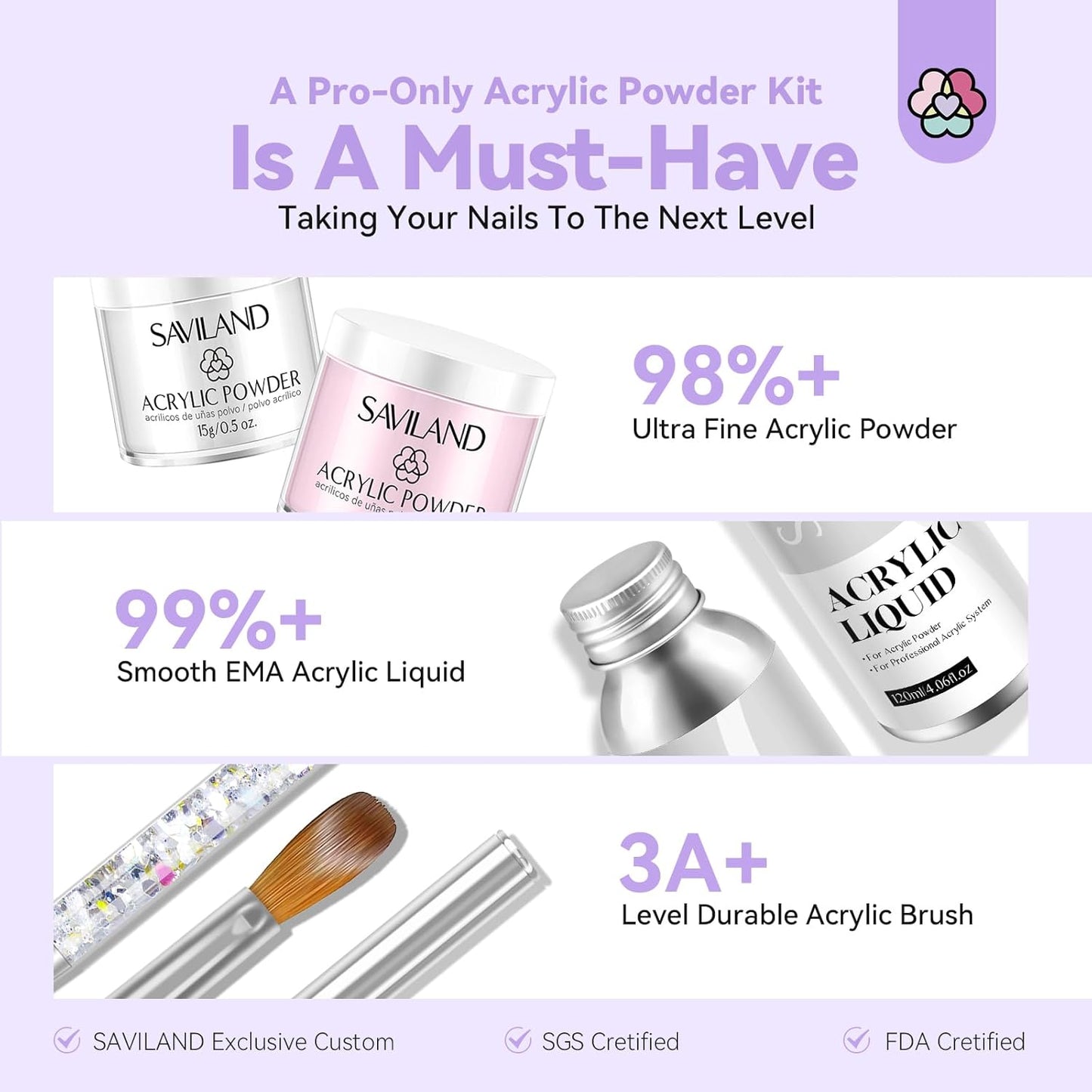 SAVILAND Acrylic Nail Kit with Drill: Professional Salon Nails Kit with Everything Acrylic Powder and Liquid Set Nail Brush Forms Top Gel & Manicure Tools Kit for DIY Extension Carving Home Use