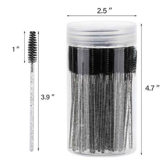 100 Pcs Disposable Mascara Wands, Crystal Eyebrow Spoolies Brush for Eyelash Extensions, Black Lash Brushes with Container
