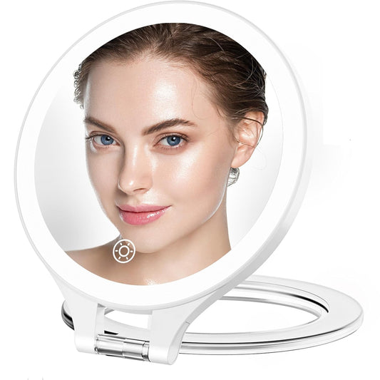 FASCINATE Magnifying Mirror with Light 10X/1X, Double Sided Travel Mirror with Light, Rechargeable Makeup Mirror with 3 Color Setting Adjustable Stand Lighted Mirror Vanity Portable Desk Cosmetic