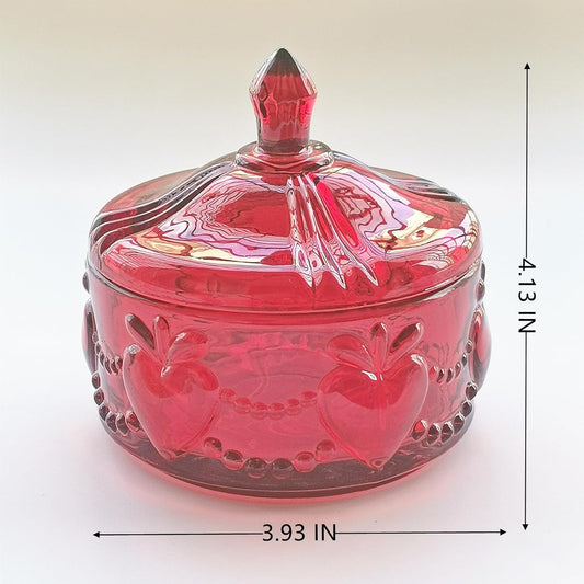 Body Powder Puff and Container - Glass Dusting Powder Container with 2 Soft Puffs Vintage Powder Puff Case for Women & Girls (3.93x3.93x4.13 H in) - GRB017-Red