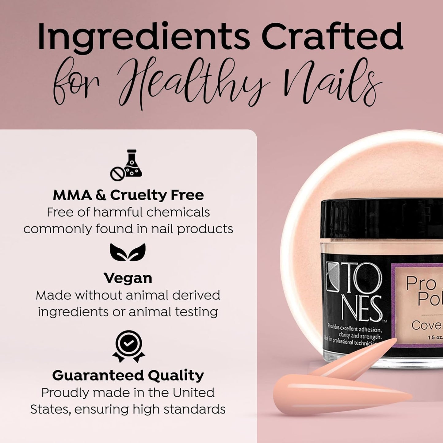 Tones Pro Acrylic Nail Powder, Cover Almond (Soft Nude Beige), (3.5 Fl Oz) - Long-Lasting & Non-Yellowing Polymer for Salon Quality Nail Extensions & 3D Art