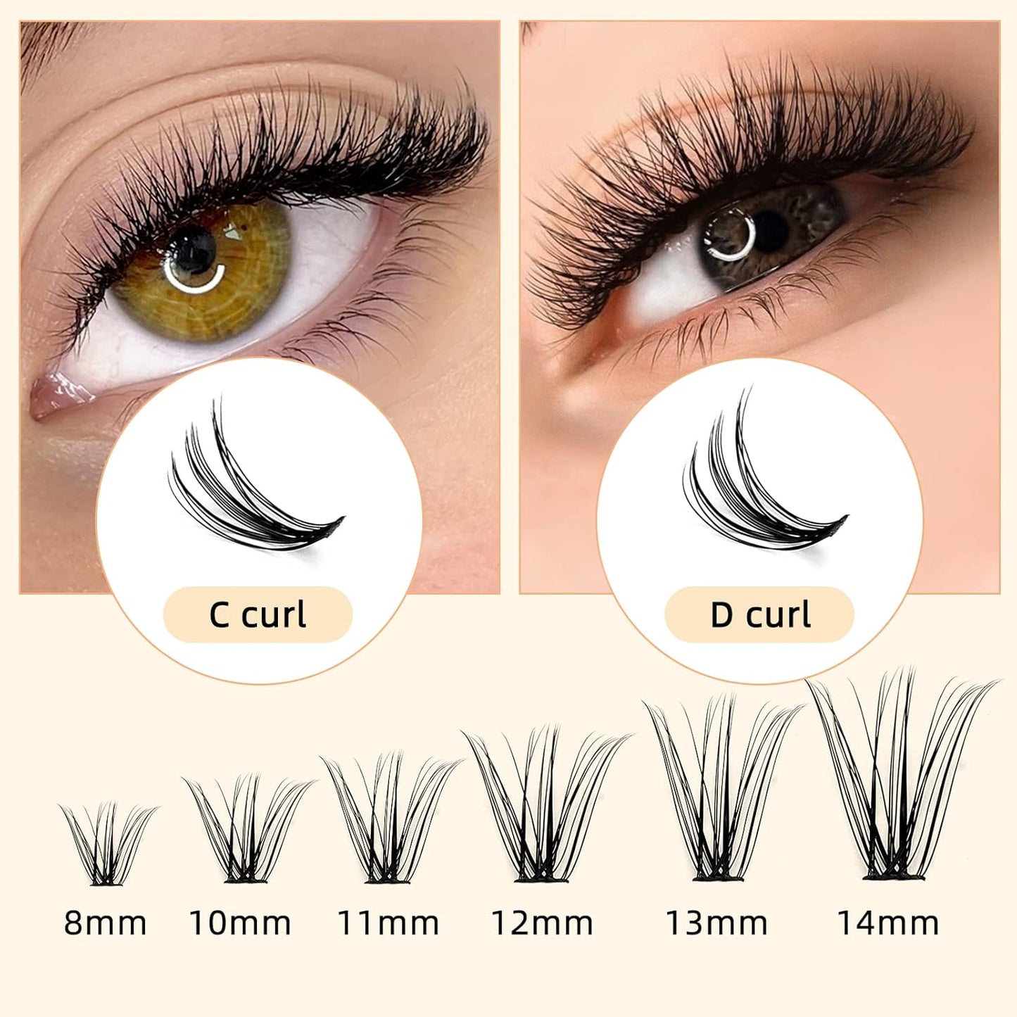 QUEWEL Cluster Lashes 240Pcs Individual Lashes 20D+30D D Curl Mix8-14mm Lash Extensions Clusters Lashes Soft&Natural False Eyelashes Individual DIY Eyelash Extension at Home(20D+30D D mix-8-14)