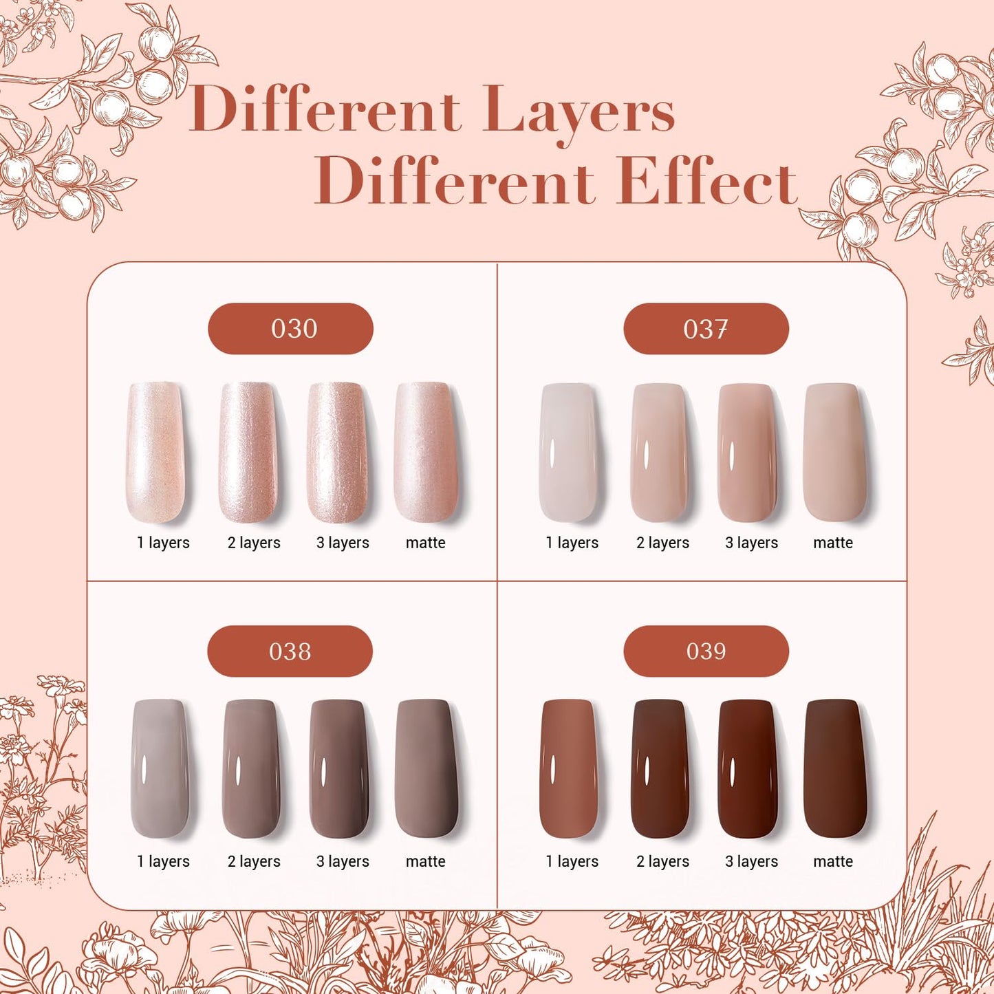 AZUREBEAUTY Nail Polish Set, 4 Colors Nude Brown Skin Glitter Quick Dry Natural Nail Lacquer Strengthening Treatment Kit with Top Coat DIY Salon at Home