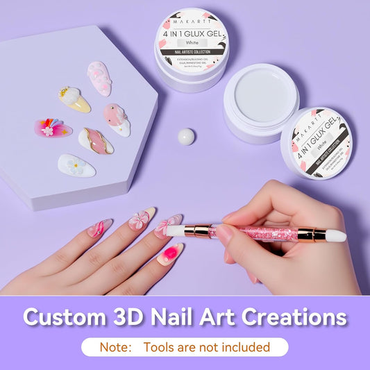 Makartt 3D Gel Nail Art: 4-in-1 Solid Builder Nail Gel White Non-sticky Hands for Extension, 15ML UV Glue for Acrylic Tips, 3D Nails Gels Sculpture Gels for Nails Art Salon Home DIY 2PCS 15ml