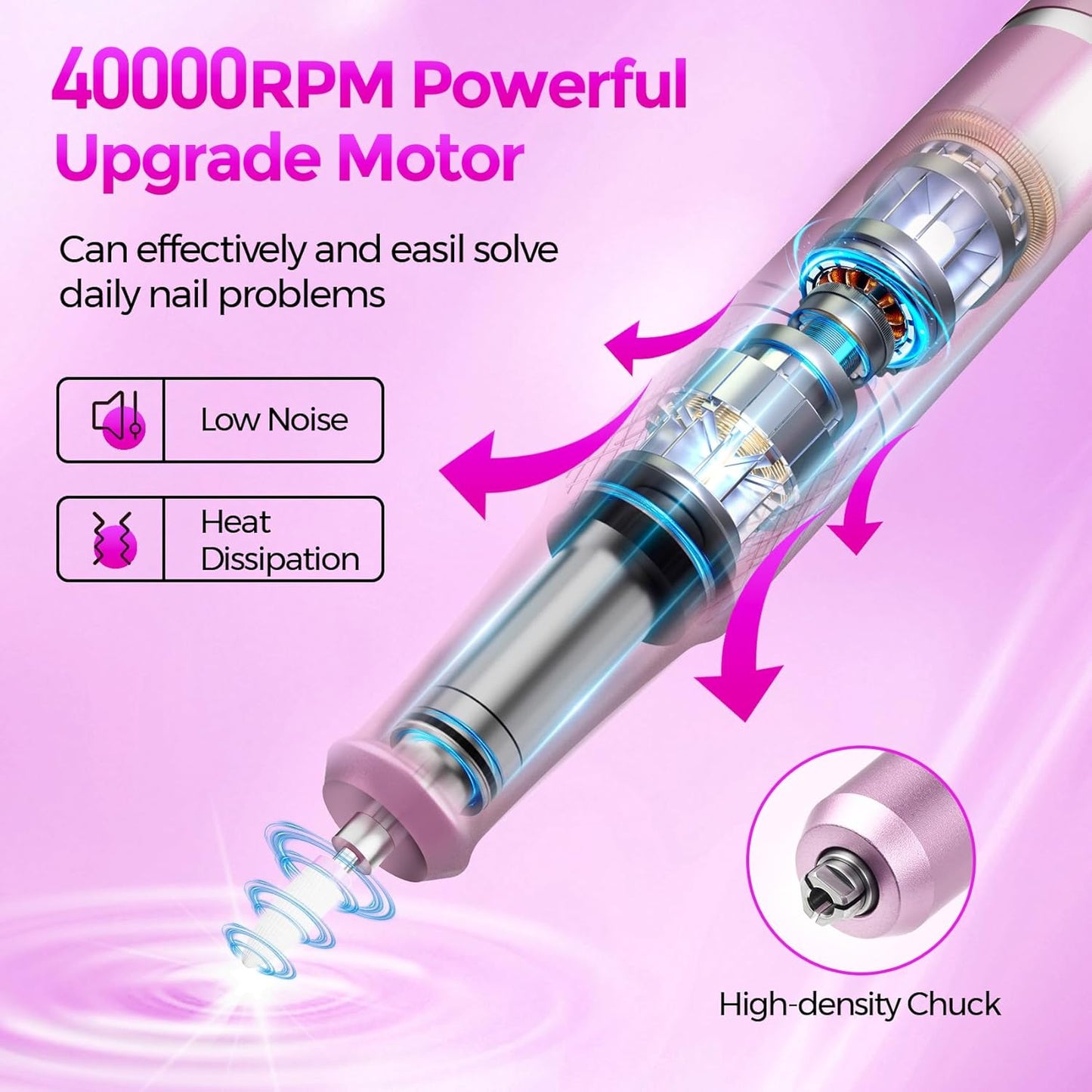 Nail Drill Electric File: DEDNMSCA Sparkly Professional Nail Drill Kit, 40000RPM E-File Machine with 12 Drill Bits for Acrylic Nails Remove Nail Gel Polish Manicure for Salon Home, Colorful Diamond