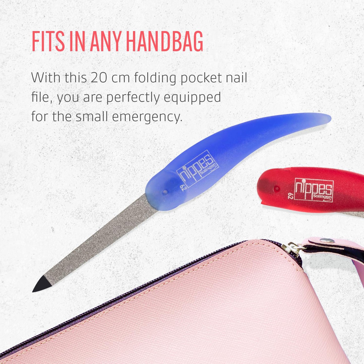 Nippes Folding Pocket Size Nail File Set with Buffers Quality Handmade in Solingen Germany Portable for Travel Pedicures Manicures Ergonomic Hand Grip Durable Metal Design Blue & Red Set [2 Pack]