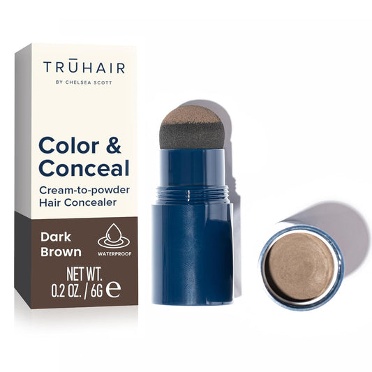 TRUHAIR Color & Conceal Waterproof Root Touch Up Hair Color Concealer - Hair Cover up for Gray Coverage and Hairline Filling - 11 Hair Colors Available (Dark Brown)