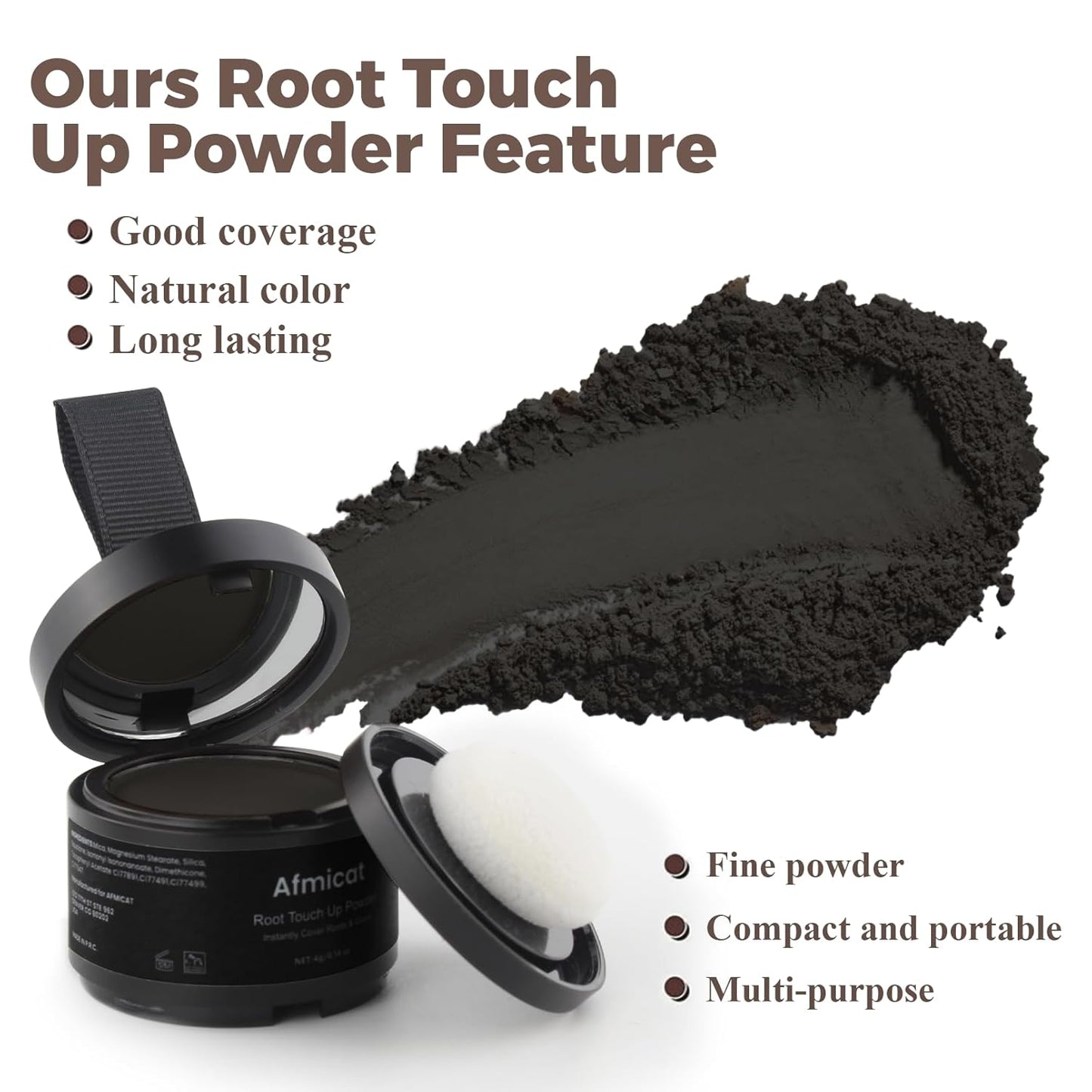 Instant Hairline Powder, Root Touch Up Hair Color for Gray Coverage and Thinning Hair, Root Cover Up Conceals Hair Loss & Bald Spots, Natural and Non-Greasy Hair Color for Women & Men, Black