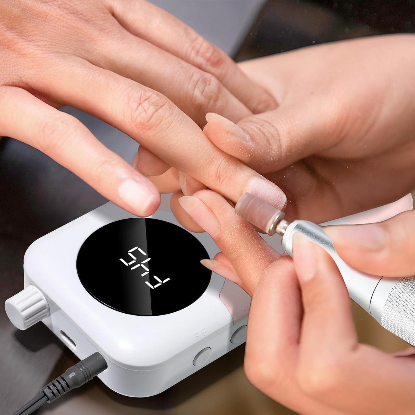 Electric Nail Drill Professional Kit - 45000RPM Electric Nail File Efile Portable Nail Drill Cordless with Bits & Base,E File Machine Nail Grinder for Women (Pink)