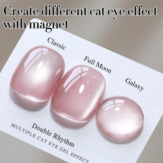 Double Rhythm Cat Eye Gel Polish Set 6 Colors Shimmer Glitter with Magnet Holographic Reflective Magnetic UV Gel Polish Art Kit (Glass Jelly Nude Pink 6-Kit 35)