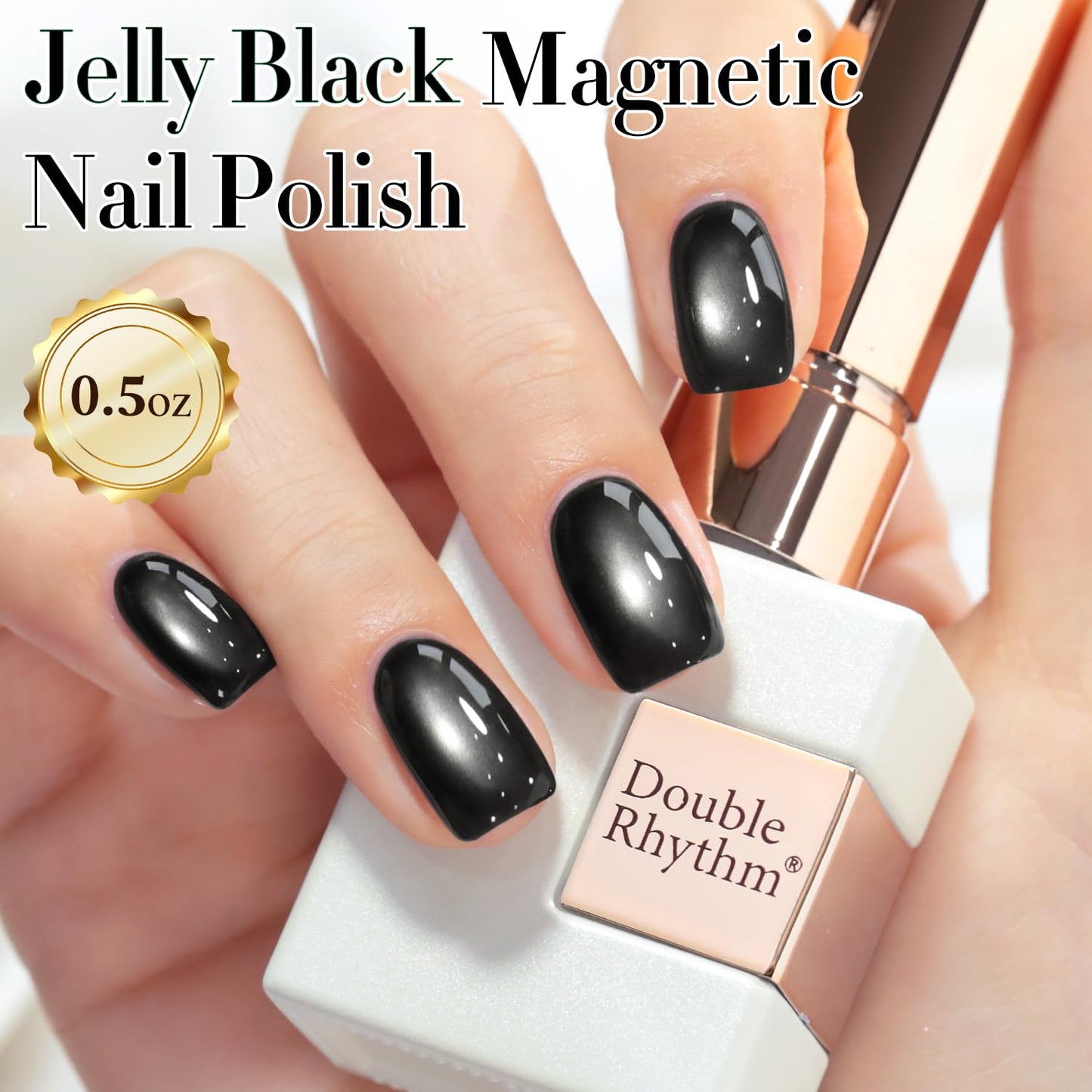 Double Rhythm Jelly Glass Cat Eye Gel Polish with Magnet 15ML Holographic Glitter Shimmer Translucent Sheer Color Magnetic Nail Polish Salon DIY at Home (Jelly Black-MC1115)