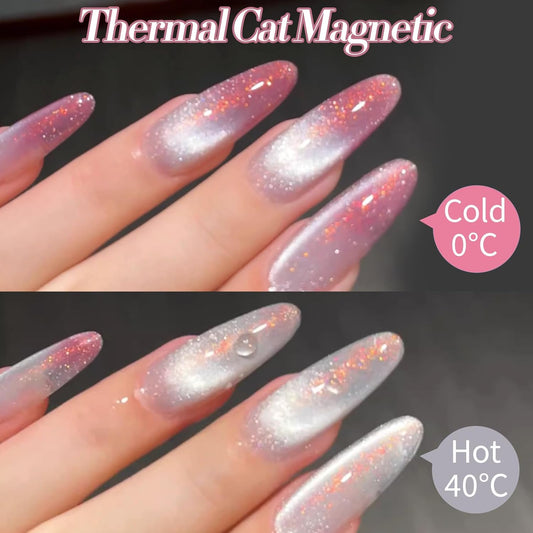 Born Pretty Cat Magnetic Eye Gel Nail Polish,Color Changing Pink Sliver Glitter Cat Magnetic Gel Nail Polish for Nail Art Manicure Salon DIY at Home 15ML