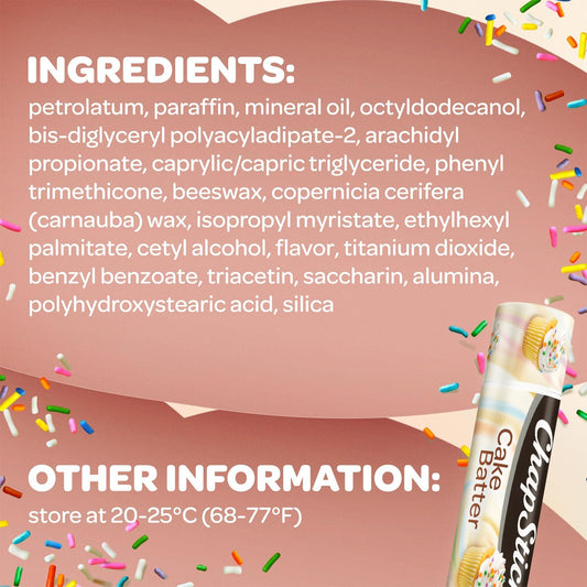 ChapStick Bulk Lip Balm, Cake Batter, 12-Pack – Delicious & Sweet Lip Moisturizer for Dry Lips, Birthday Gifts, Stocking Stuffers, 0.15