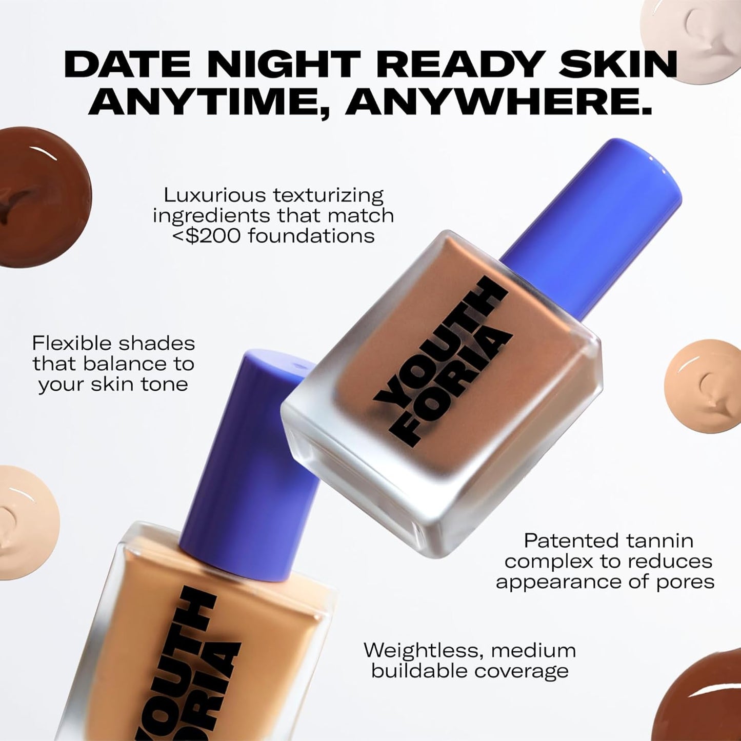 Youthforia Date Night Skin Tint Serum Foundation, Light-Medium Coverage, Hydrating Formula, Vegan & Cruelty-Free, 120 Fair - Neutral with Cool Undertones