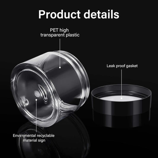 SATINIOR 24 Pieces Empty Clear Plastic Jars with Lids Round Storage Containers Wide-Mouth for Beauty Product Cosmetic Cream Lotion Liquid Butter Craft and Food (Black Lid, 5 oz)