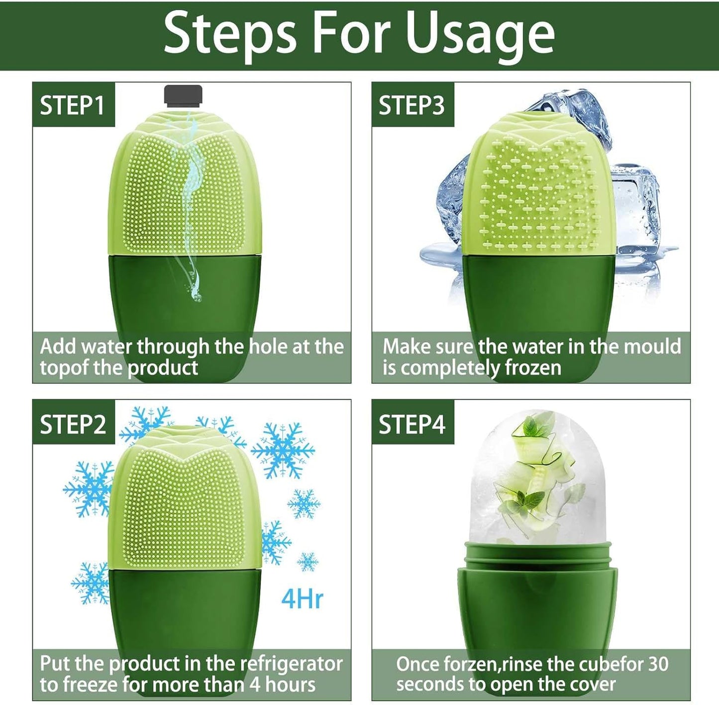 KOGITI Face Ice Mold & Roller - Ice Facial Massager for Puffiness Relief & Skin Care, Green